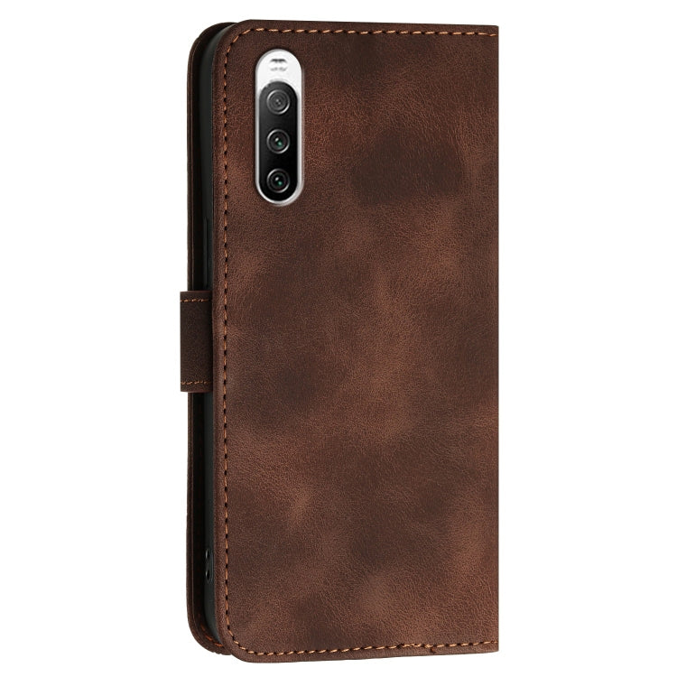 For Sony Xperia 10 III Grid Butterfly Embossed Pattern Leather Phone Case with Lanyard