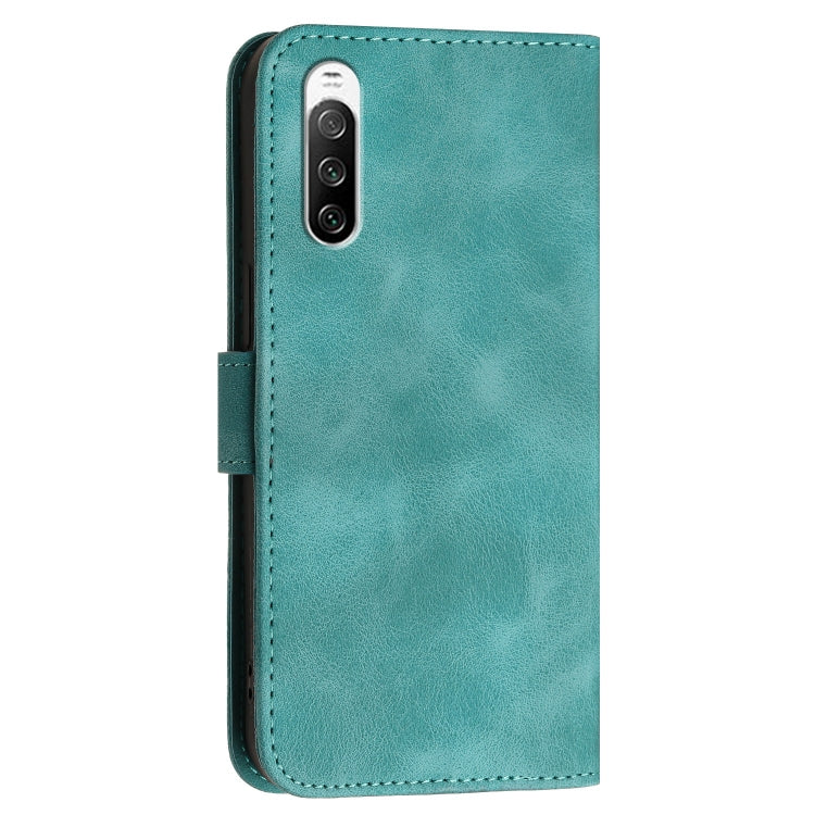 For Sony Xperia 10 III Grid Butterfly Embossed Pattern Leather Phone Case with Lanyard