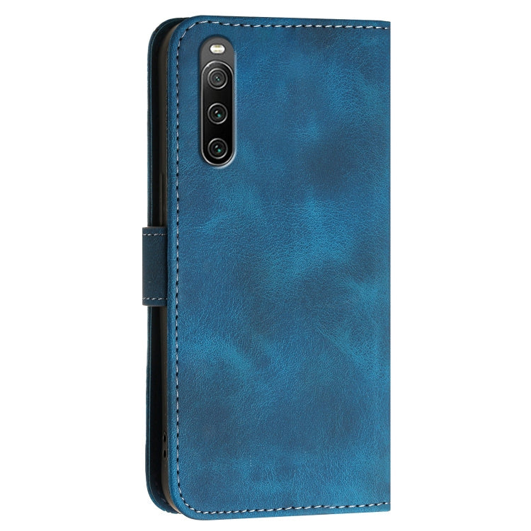 For Sony Xperia 10 IV Grid Butterfly Embossed Pattern Leather Phone Case with Lanyard