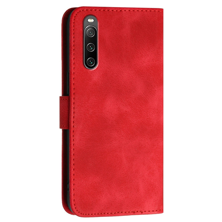 For Sony Xperia 10 IV Grid Butterfly Embossed Pattern Leather Phone Case with Lanyard