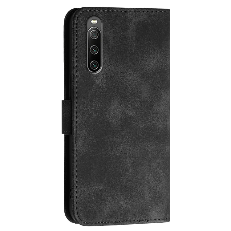 For Sony Xperia 10 IV Grid Butterfly Embossed Pattern Leather Phone Case with Lanyard