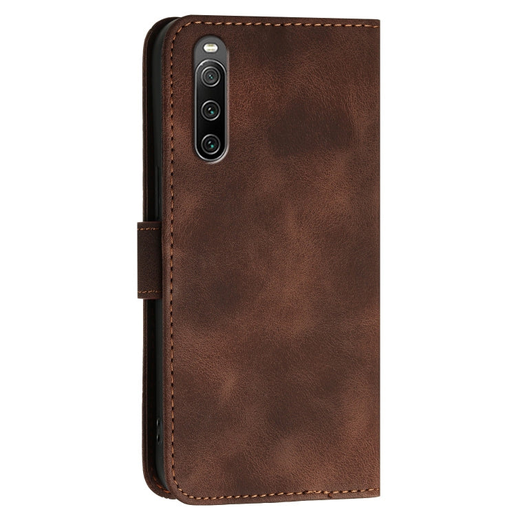 For Sony Xperia 10 IV Grid Butterfly Embossed Pattern Leather Phone Case with Lanyard