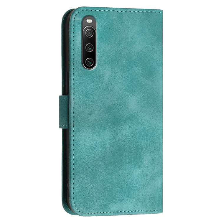 For Sony Xperia 10 IV Grid Butterfly Embossed Pattern Leather Phone Case with Lanyard