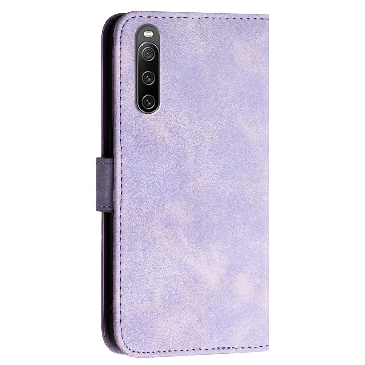 For Sony Xperia 10 IV Grid Butterfly Embossed Pattern Leather Phone Case with Lanyard