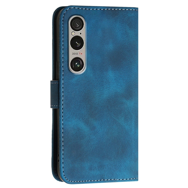For Sony Xperia 1 VI 2024 Grid Butterfly Embossed Pattern Leather Phone Case with Lanyard