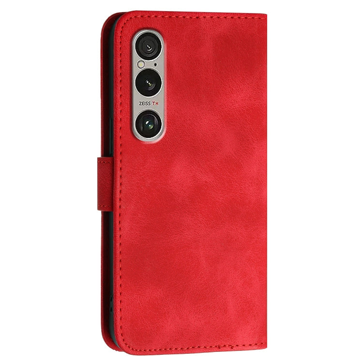For Sony Xperia 1 VI 2024 Grid Butterfly Embossed Pattern Leather Phone Case with Lanyard