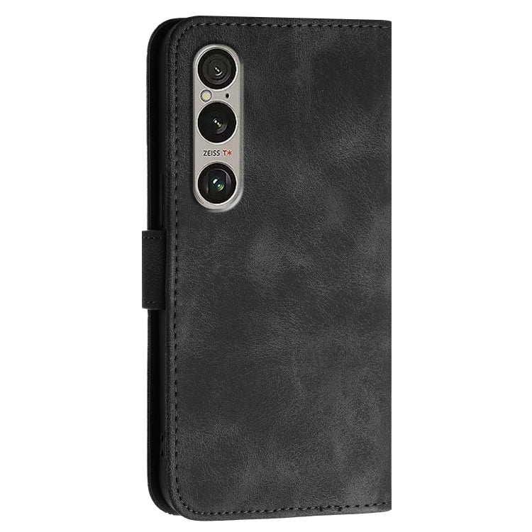 For Sony Xperia 1 VI 2024 Grid Butterfly Embossed Pattern Leather Phone Case with Lanyard
