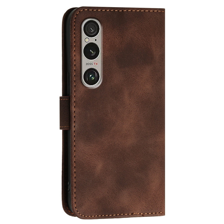 For Sony Xperia 1 VI 2024 Grid Butterfly Embossed Pattern Leather Phone Case with Lanyard