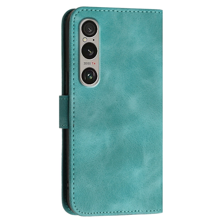 For Sony Xperia 1 VI 2024 Grid Butterfly Embossed Pattern Leather Phone Case with Lanyard
