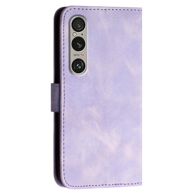 For Sony Xperia 1 VI 2024 Grid Butterfly Embossed Pattern Leather Phone Case with Lanyard