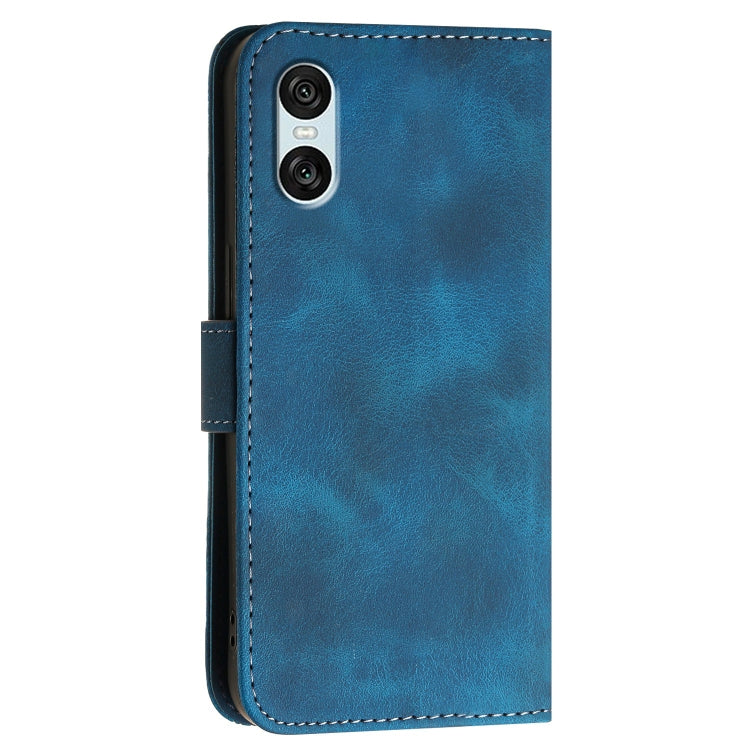 For Sony Xperia 10 VI Grid Butterfly Embossed Pattern Leather Phone Case with Lanyard