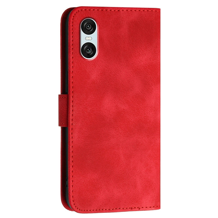 For Sony Xperia 10 VI Grid Butterfly Embossed Pattern Leather Phone Case with Lanyard