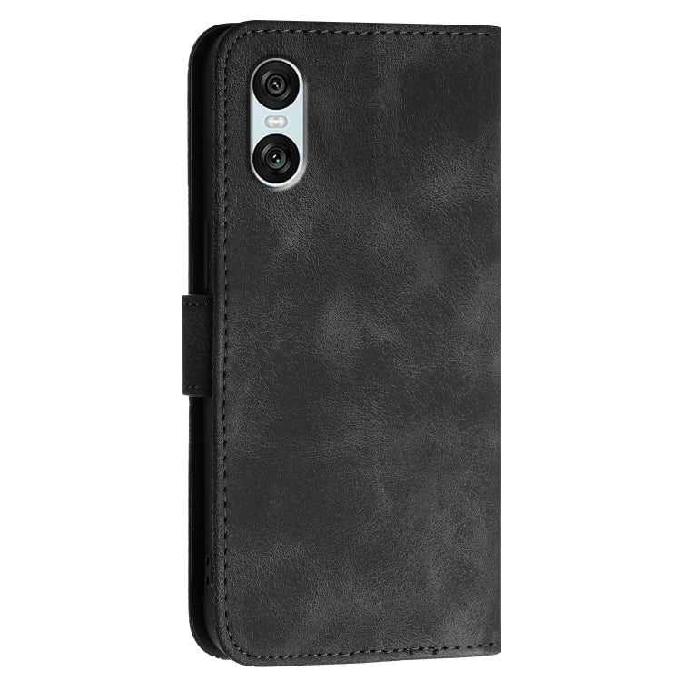 For Sony Xperia 10 VI Grid Butterfly Embossed Pattern Leather Phone Case with Lanyard