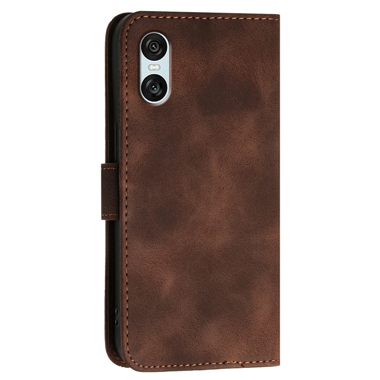 For Sony Xperia 10 VI Grid Butterfly Embossed Pattern Leather Phone Case with Lanyard