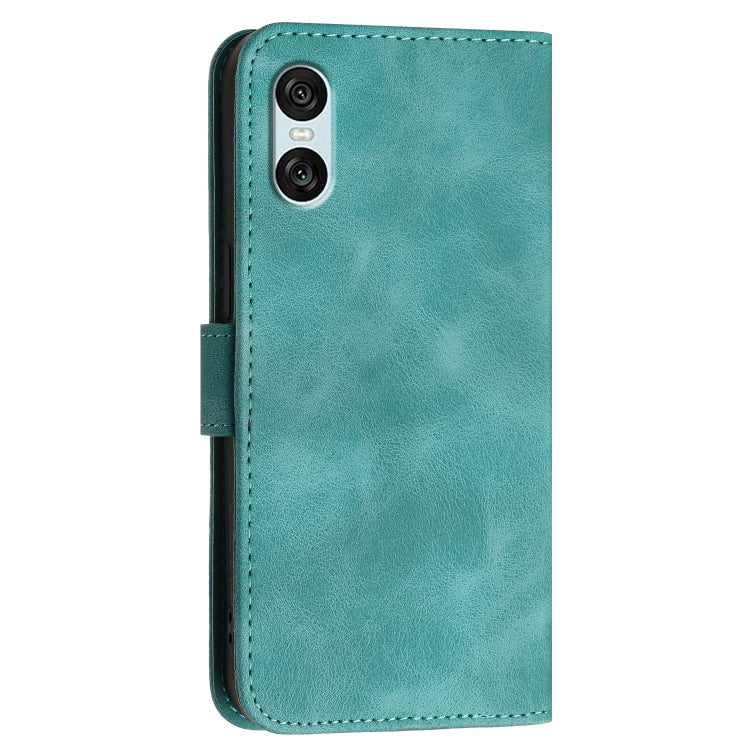 For Sony Xperia 10 VI Grid Butterfly Embossed Pattern Leather Phone Case with Lanyard