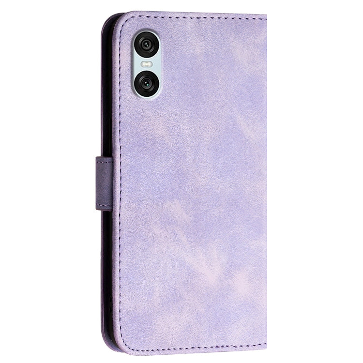 For Sony Xperia 10 VI Grid Butterfly Embossed Pattern Leather Phone Case with Lanyard