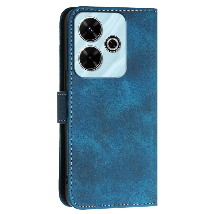 For Redmi 13 Grid Butterfly Embossed Pattern Leather Phone Case with Lanyard