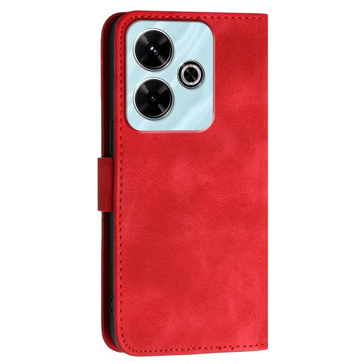 For Redmi 13 Grid Butterfly Embossed Pattern Leather Phone Case with Lanyard