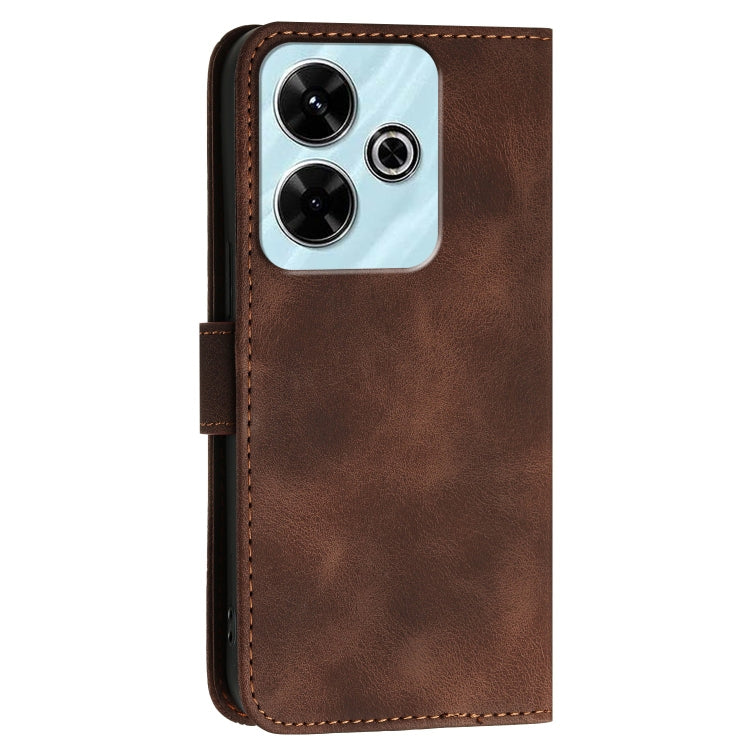 For Redmi 13 Grid Butterfly Embossed Pattern Leather Phone Case with Lanyard