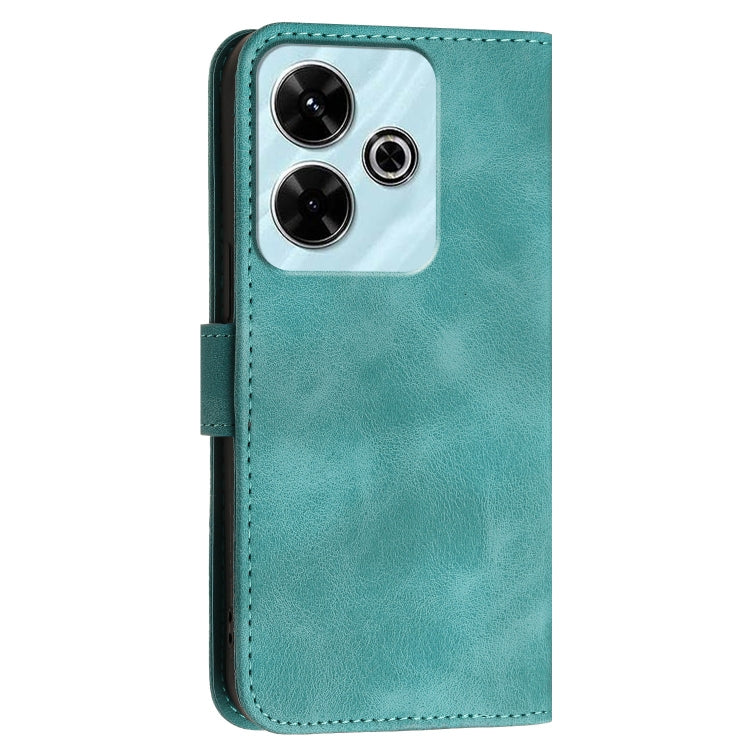 For Redmi 13 Grid Butterfly Embossed Pattern Leather Phone Case with Lanyard