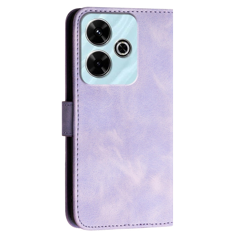 For Redmi 13 Grid Butterfly Embossed Pattern Leather Phone Case with Lanyard