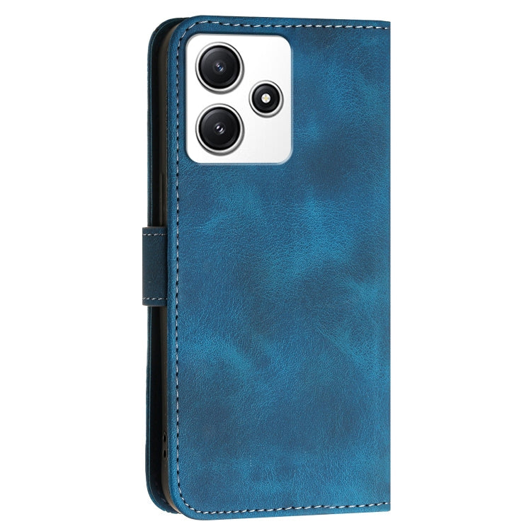 For Redmi 12 5G Grid Butterfly Embossed Pattern Leather Phone Case with Lanyard