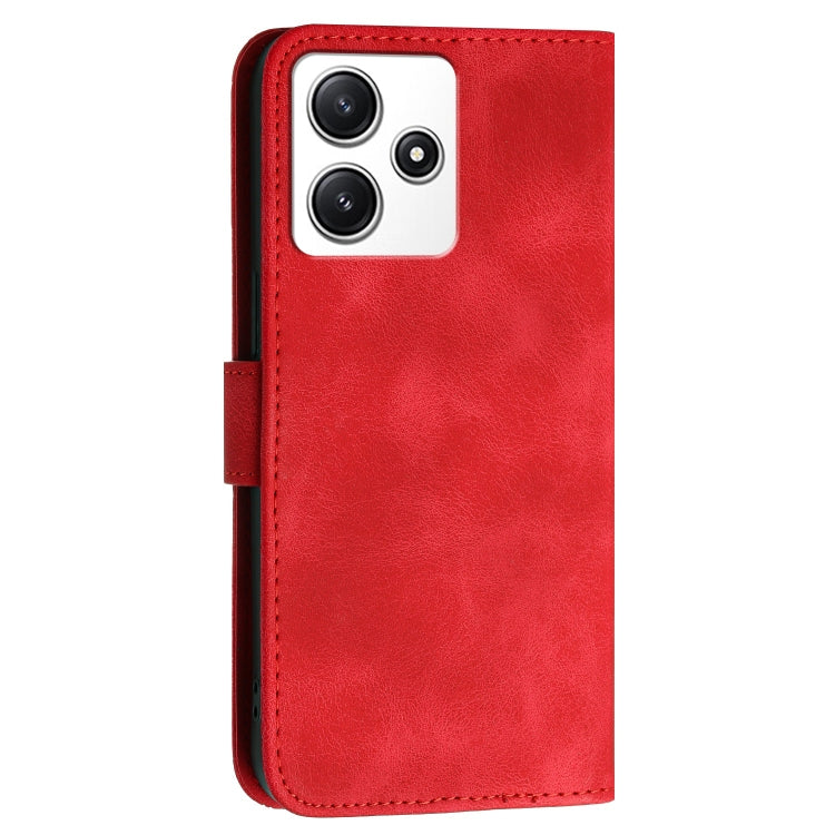 For Redmi 12 5G Grid Butterfly Embossed Pattern Leather Phone Case with Lanyard
