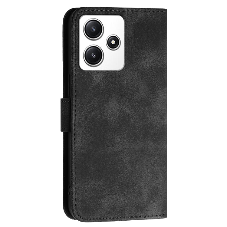 For Redmi 12 5G Grid Butterfly Embossed Pattern Leather Phone Case with Lanyard