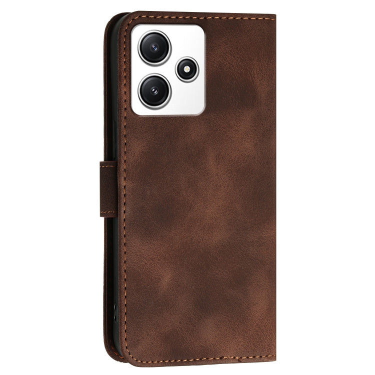 For Redmi 12 5G Grid Butterfly Embossed Pattern Leather Phone Case with Lanyard