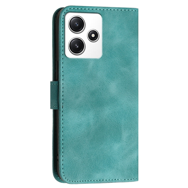 For Redmi 12 5G Grid Butterfly Embossed Pattern Leather Phone Case with Lanyard