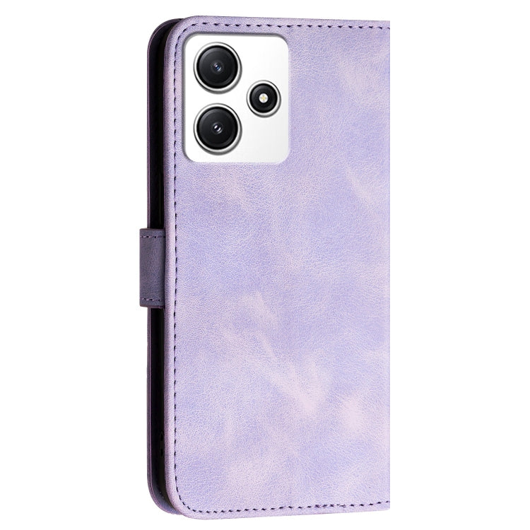 For Redmi 12 5G Grid Butterfly Embossed Pattern Leather Phone Case with Lanyard