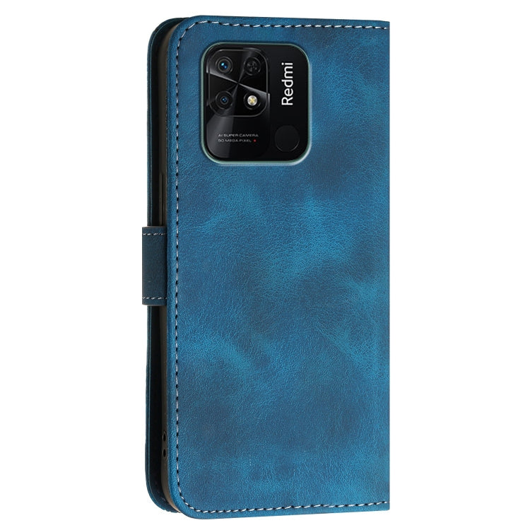 For Redmi 10C Grid Butterfly Embossed Pattern Leather Phone Case with Lanyard