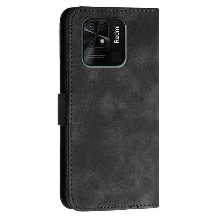 For Redmi 10C Grid Butterfly Embossed Pattern Leather Phone Case with Lanyard