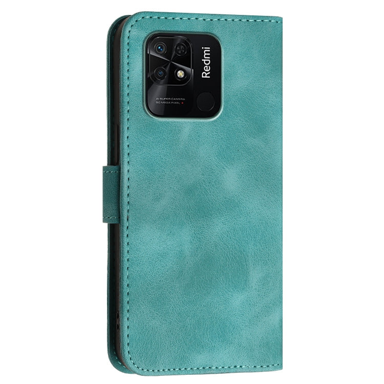 For Redmi 10C Grid Butterfly Embossed Pattern Leather Phone Case with Lanyard