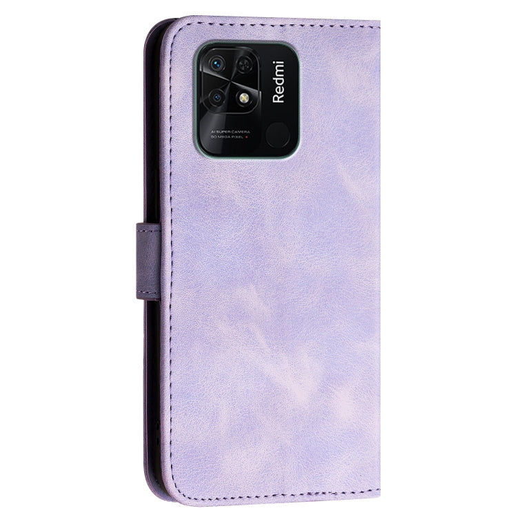 For Redmi 10C Grid Butterfly Embossed Pattern Leather Phone Case with Lanyard
