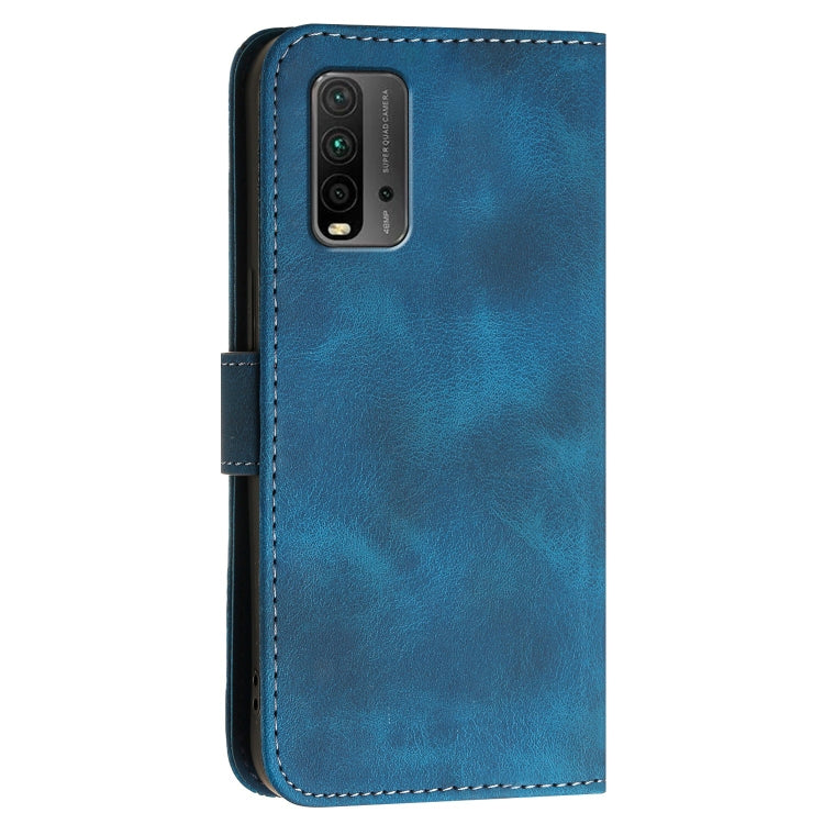 For Redmi 9T Grid Butterfly Embossed Pattern Leather Phone Case with Lanyard
