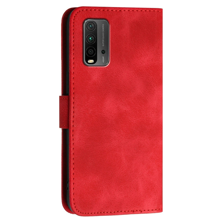 For Redmi 9T Grid Butterfly Embossed Pattern Leather Phone Case with Lanyard