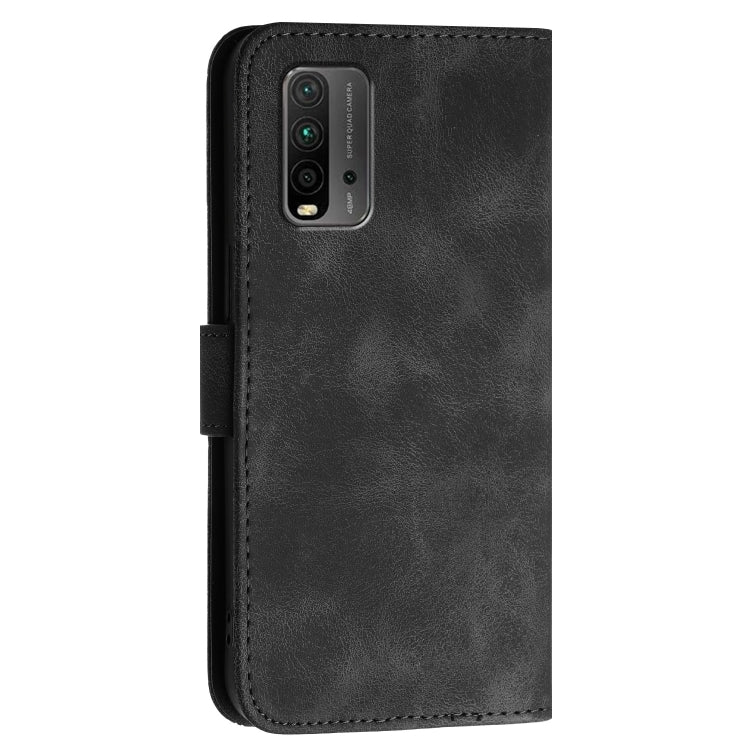 For Redmi 9T Grid Butterfly Embossed Pattern Leather Phone Case with Lanyard