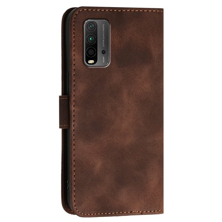 For Redmi 9T Grid Butterfly Embossed Pattern Leather Phone Case with Lanyard