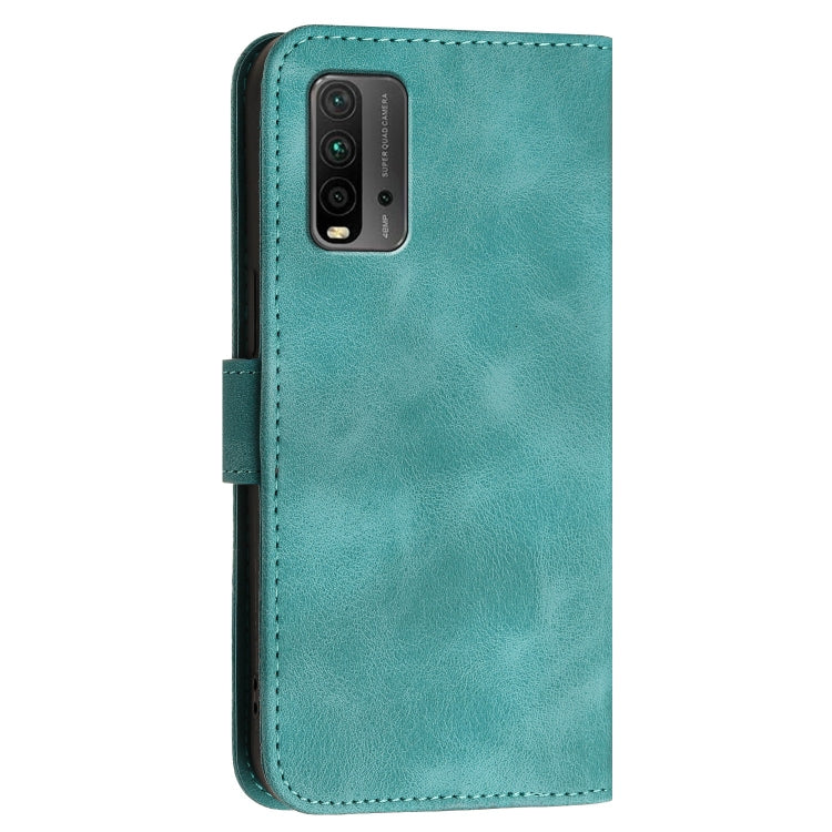 For Redmi 9T Grid Butterfly Embossed Pattern Leather Phone Case with Lanyard