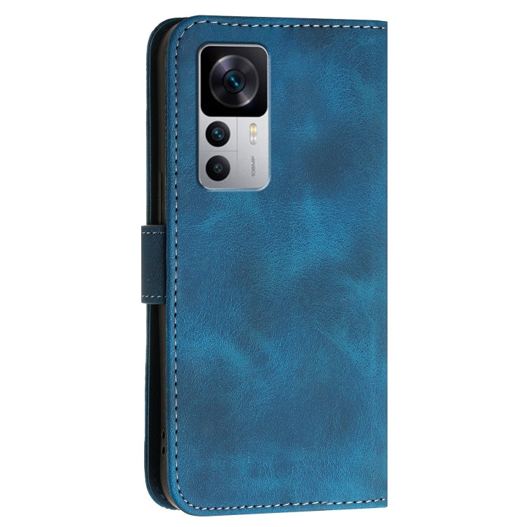 For Redmi K50 Ultra Grid Butterfly Embossed Pattern Leather Phone Case with Lanyard