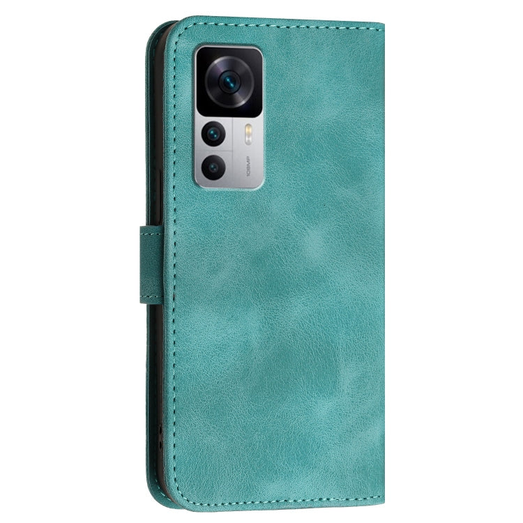 For Redmi K50 Ultra Grid Butterfly Embossed Pattern Leather Phone Case with Lanyard