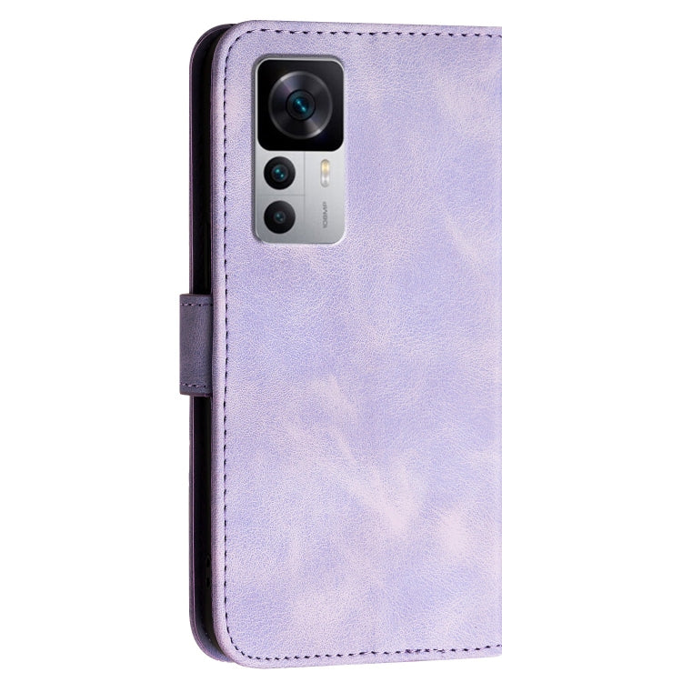 For Redmi K50 Ultra Grid Butterfly Embossed Pattern Leather Phone Case with Lanyard