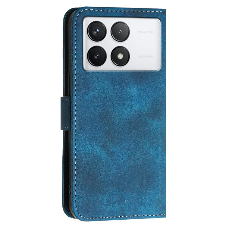 For Redmi K70 Grid Butterfly Embossed Pattern Leather Phone Case with Lanyard
