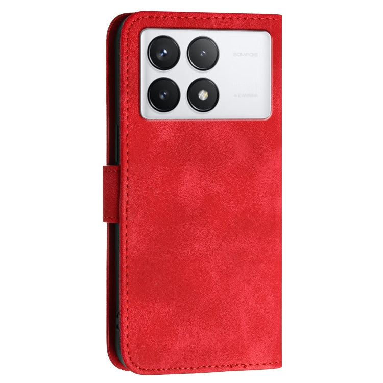 For Redmi K70 Grid Butterfly Embossed Pattern Leather Phone Case with Lanyard