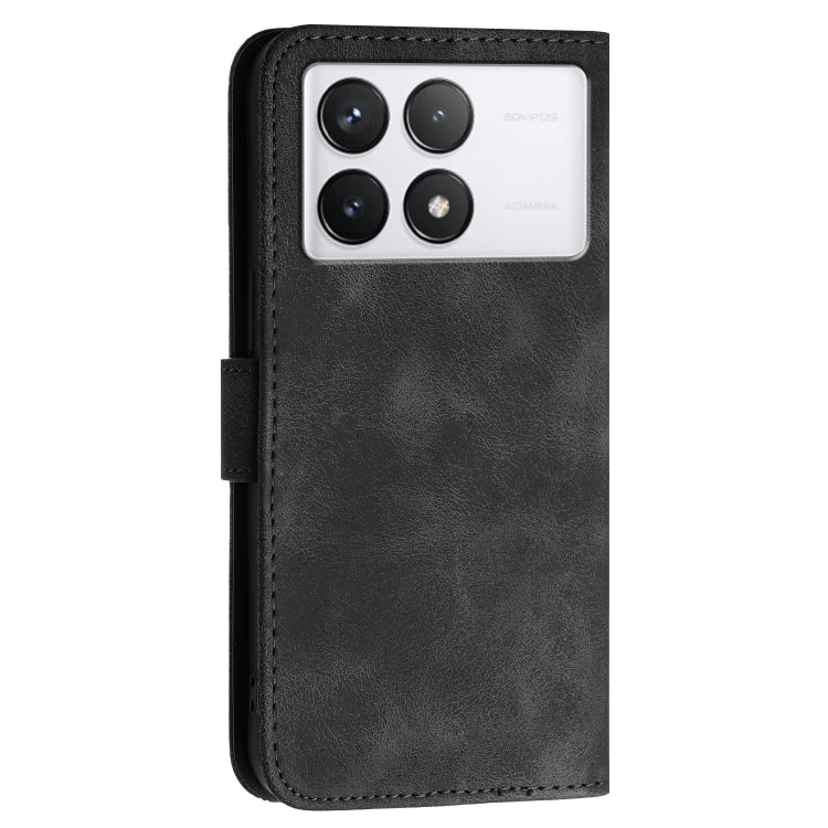 For Redmi K70E Grid Butterfly Embossed Pattern Leather Phone Case with Lanyard