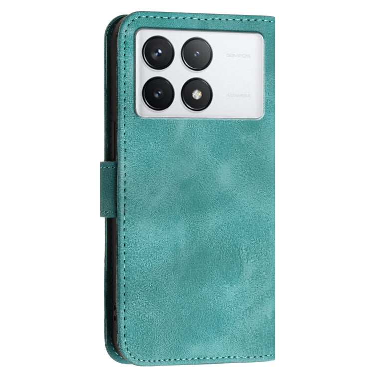 For Redmi K70E Grid Butterfly Embossed Pattern Leather Phone Case with Lanyard