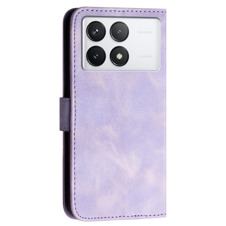 For Redmi K70E Grid Butterfly Embossed Pattern Leather Phone Case with Lanyard