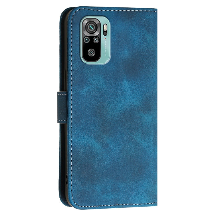 For Redmi Note 10 4G Global Grid Butterfly Embossed Pattern Leather Phone Case with Lanyard