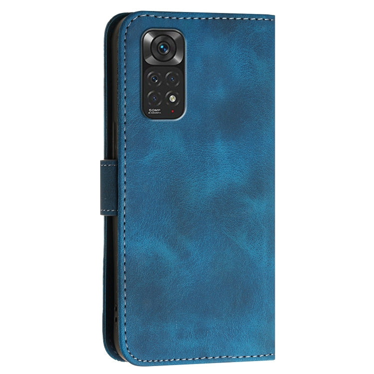 For Redmi Note 11 4G Global Grid Butterfly Embossed Pattern Leather Phone Case with Lanyard